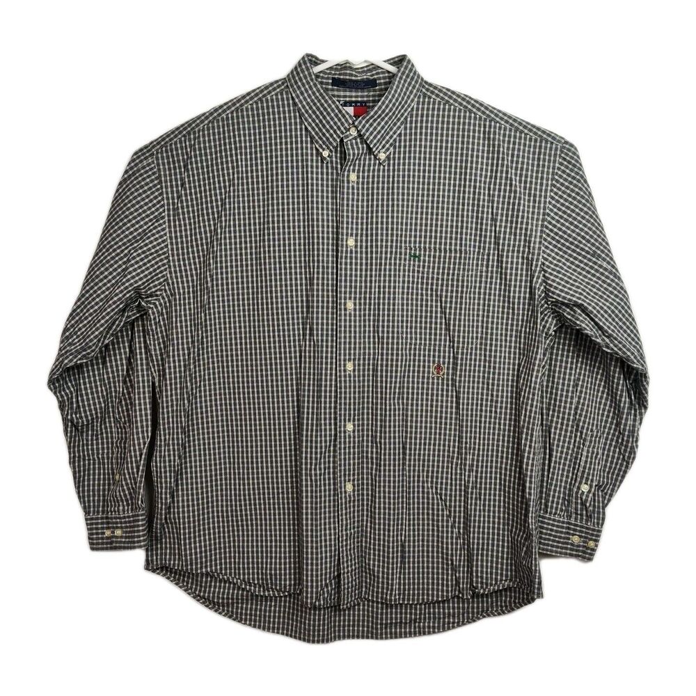 Tommy Hilfiger‎ Button-Up Shirt Men's XXL Brown Plaid Long Sleeves Collared